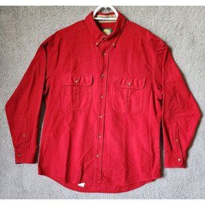 Cabelas Red Heavy Cotton Flannel Chamois Long Sleeve Button Down Shirt Size L